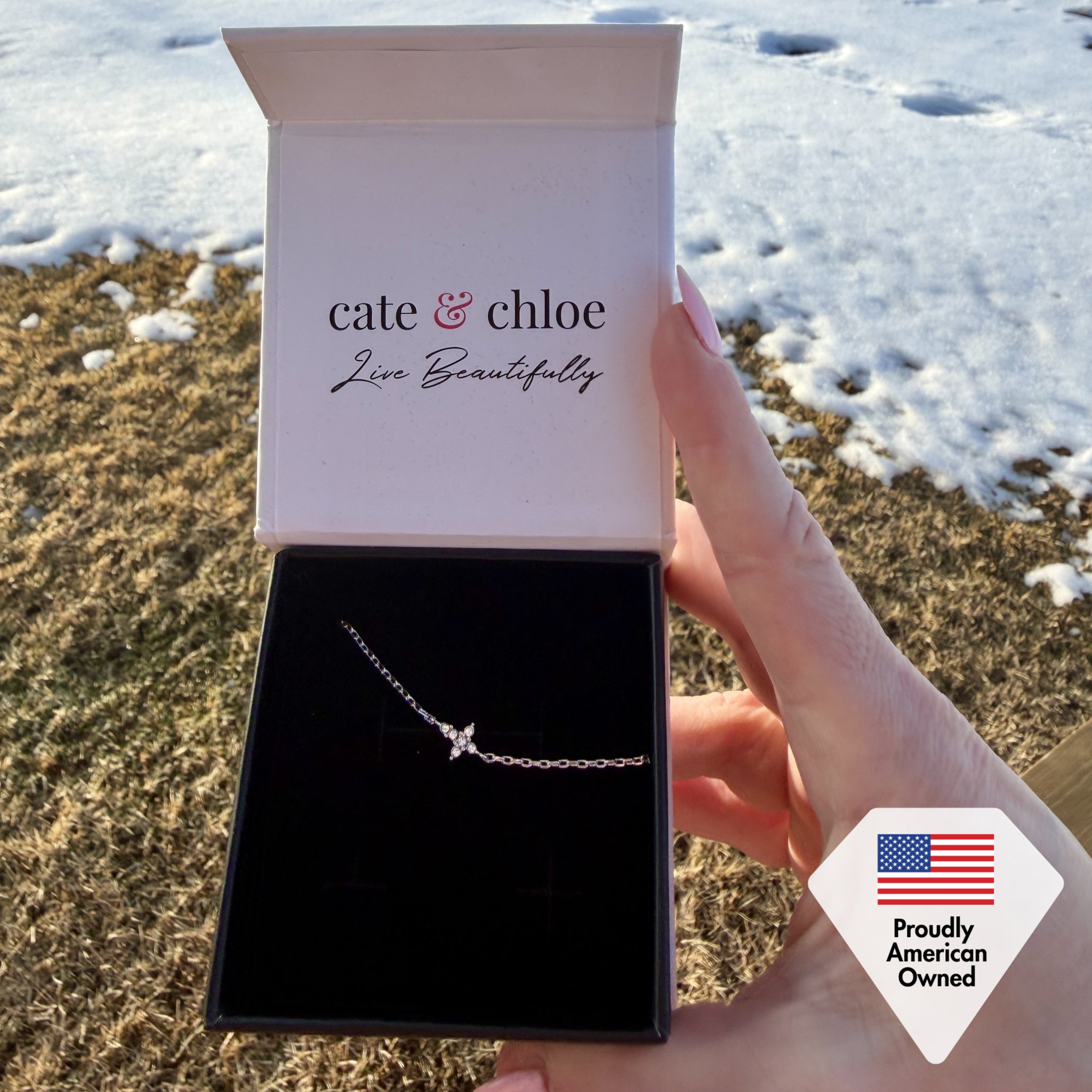 Zuri 18k White Gold Plated Silver Cross Bracelet with Swarovski Crystals