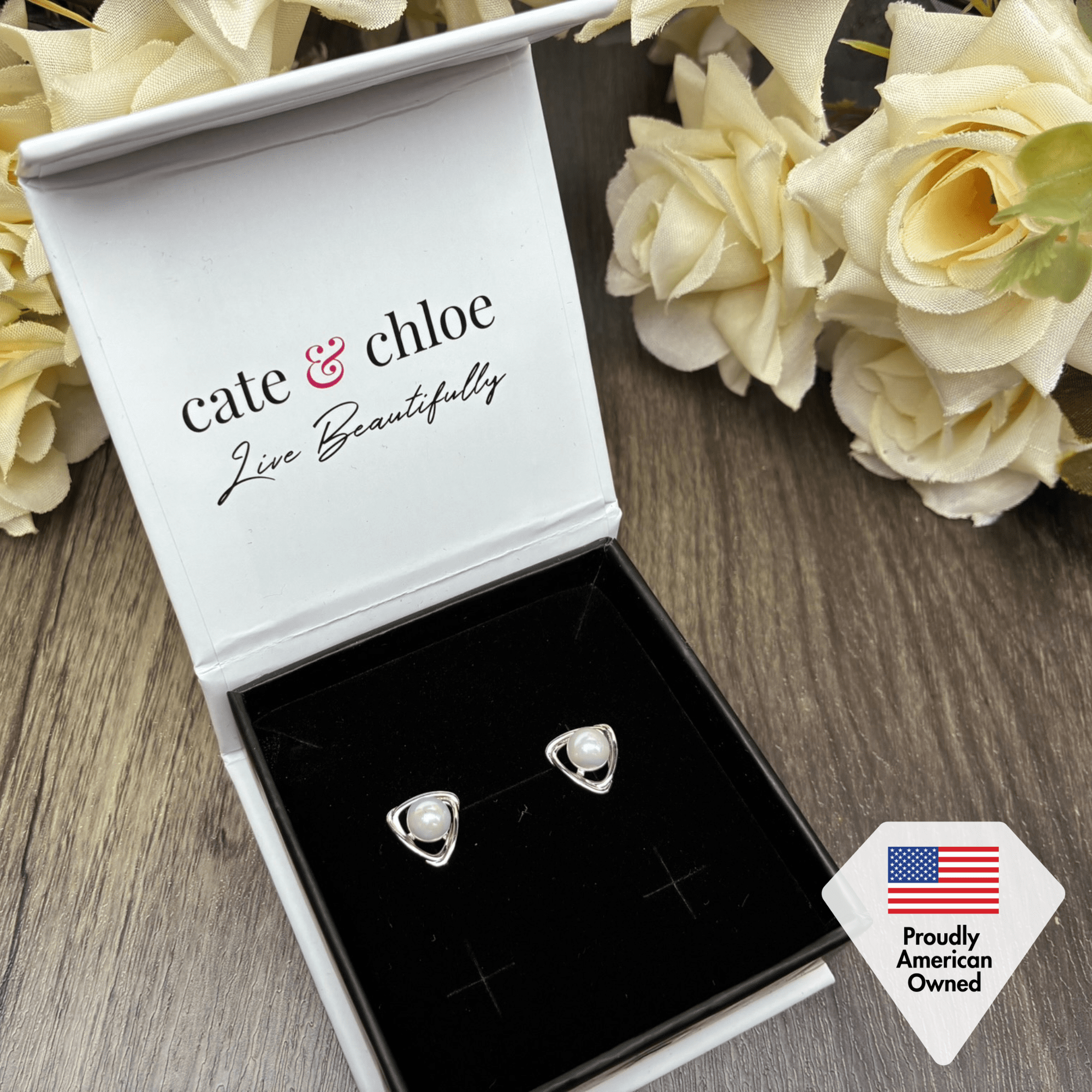 Winnie 18k White Gold Plated Pearl Stud Earrings