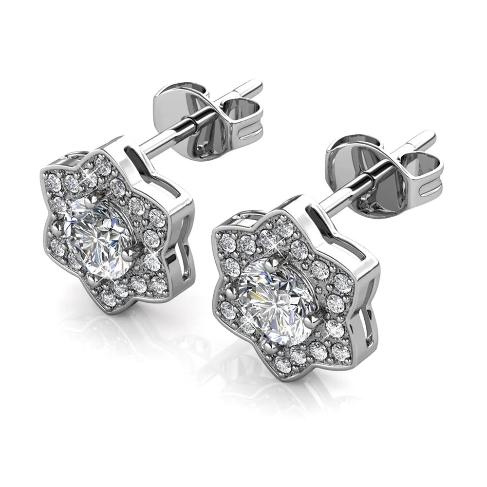 Poppy 18k White Gold Plated Stud Earrings with Swarovski Crystals