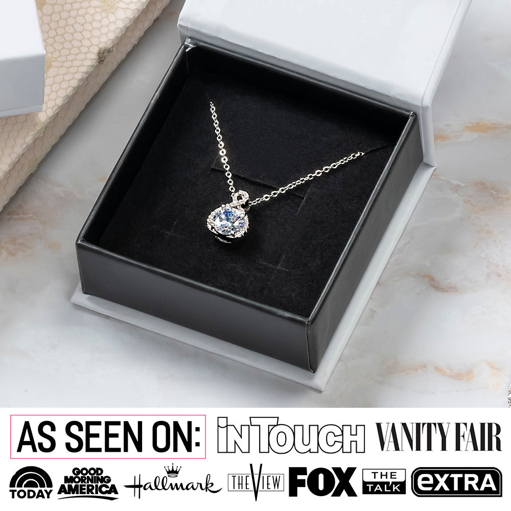 Alessandra 18k White Gold Plated Infinity Halo Pendant Necklace with Simulated Diamond Crystals