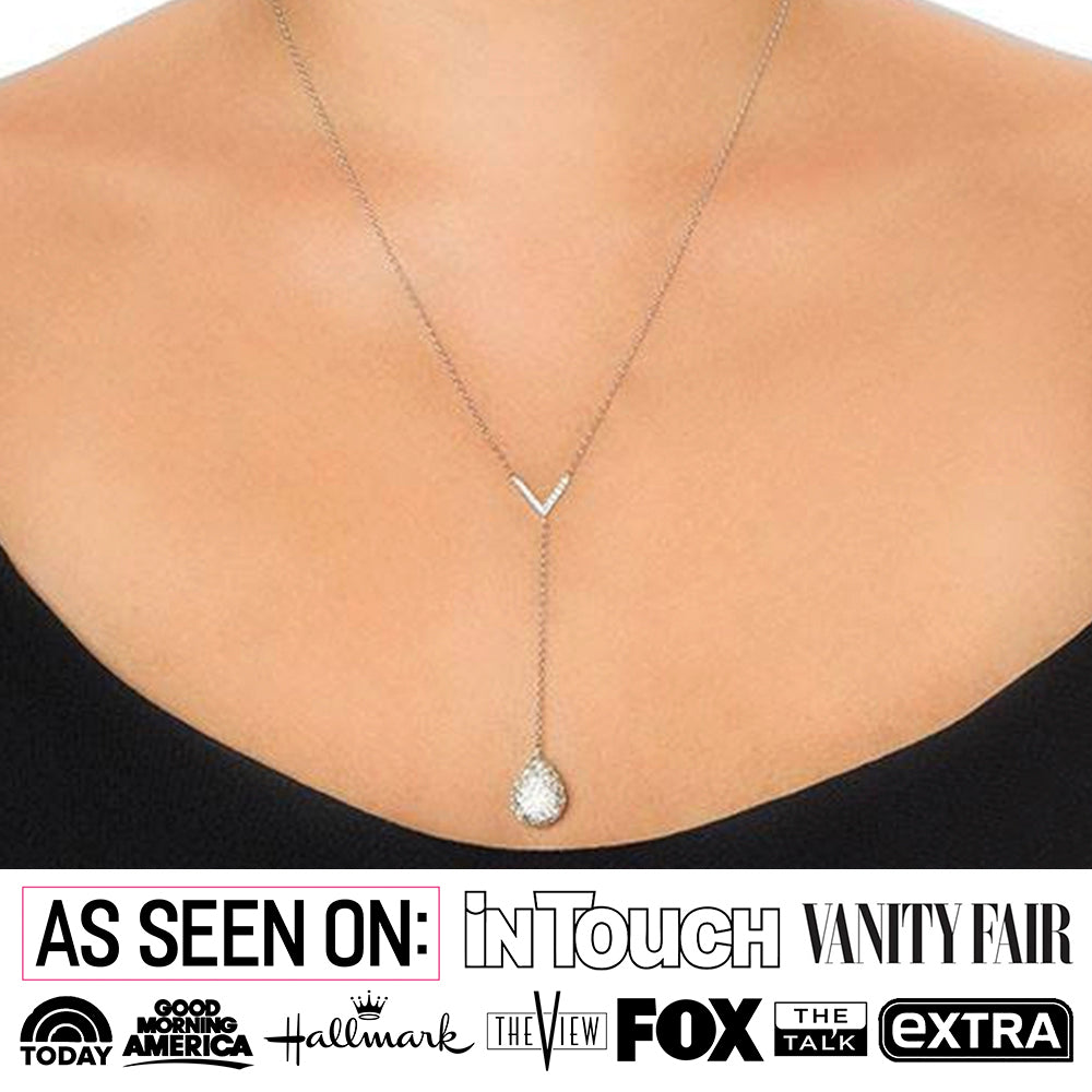 Ava Sterling Silver Teardrop Y-Necklace with Round Cut Crystals - Cyber Week Deal