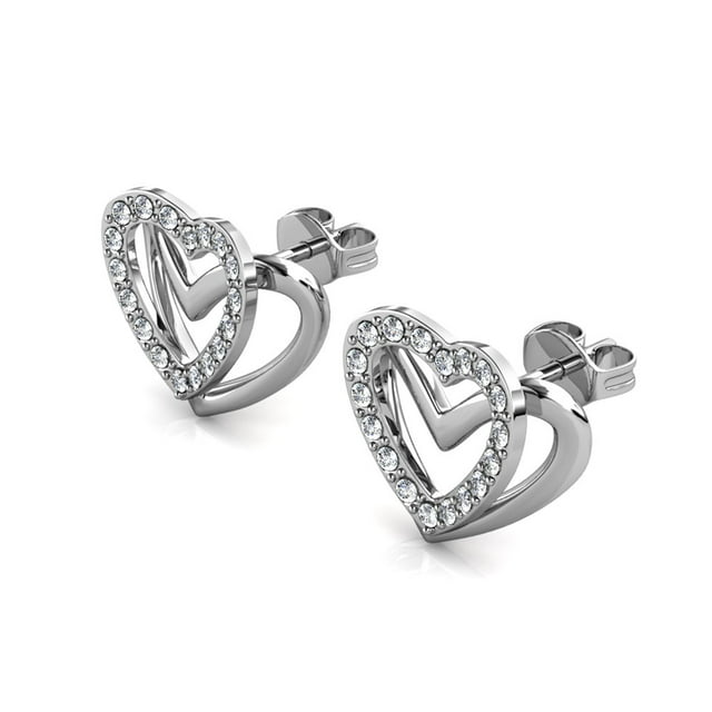 Cathy 18k White Gold Plated Crystal Heart Stud Earrings