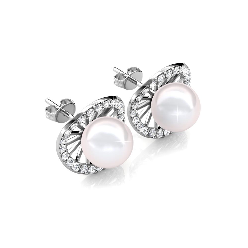 Nina 18k White Gold Classic Pearl Halo Stud Earrings with Swarovski Crystals