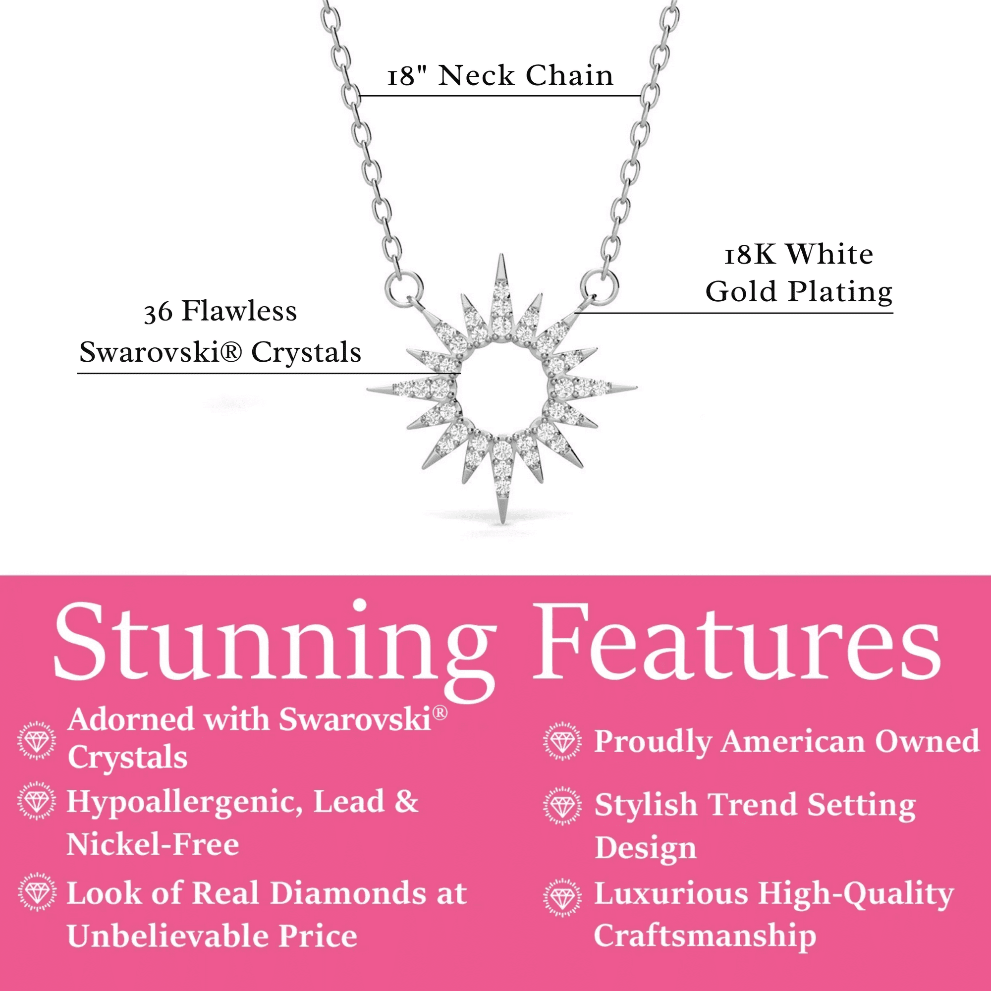 Evie 18k White Gold Plated Sun Necklace with Swarovski Crystals & Heartfelt Message for Daughter