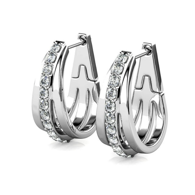 Bella 18k White Gold Plated Crystal Hoop Earrings