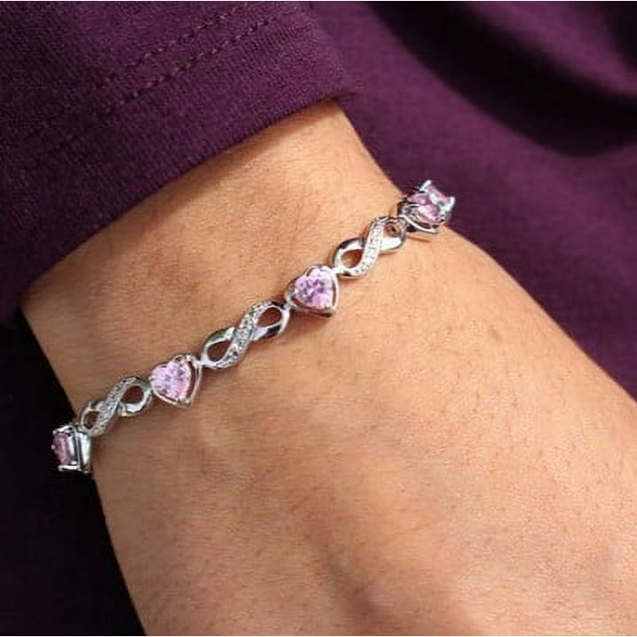 Amanda 18k White Gold Plated Infinity Heart Tennis Bracelet with Simulated Diamond Crystals