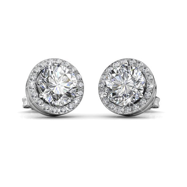 Royal 18k White Gold Plated Birthstone Halo Earrings with Round Cut Swarovski Crystals