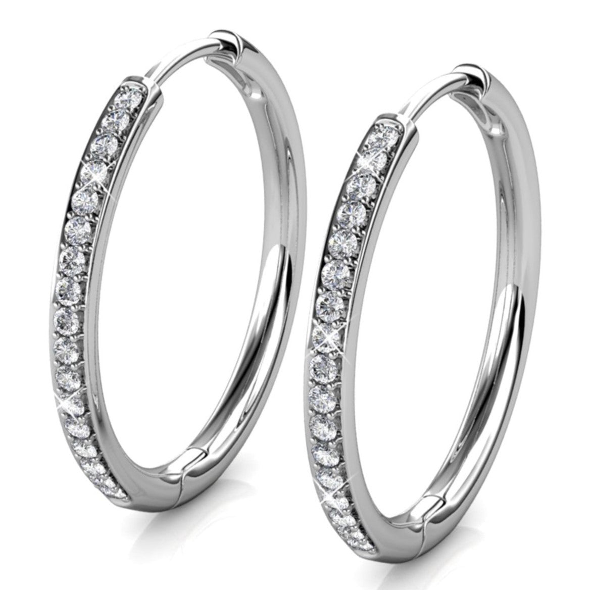 Bianca 18k White Gold Plated 25mm Silver Hoop Earrings with Swarovski Crystals