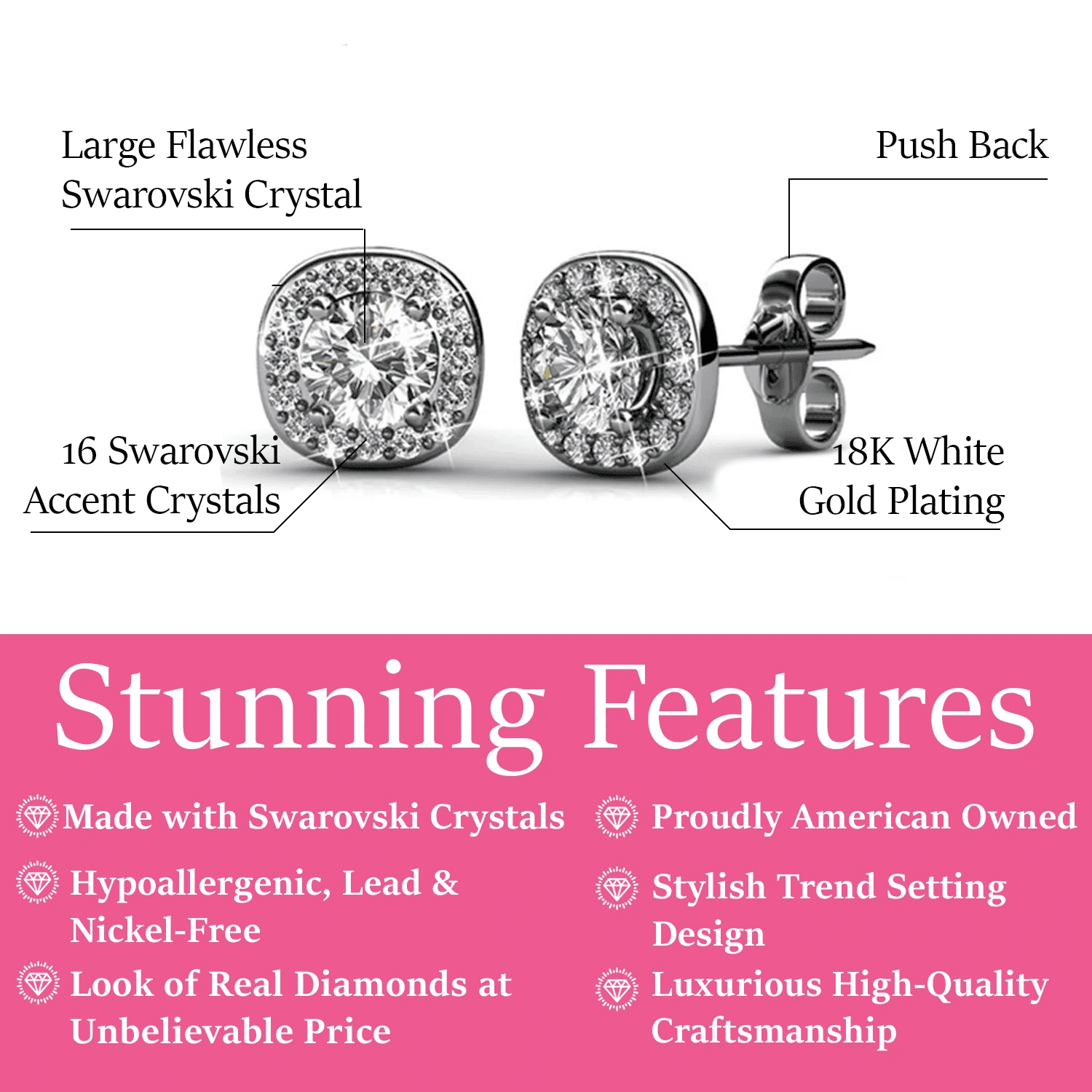 Ruth 18k 镀白金水晶光环耳钉