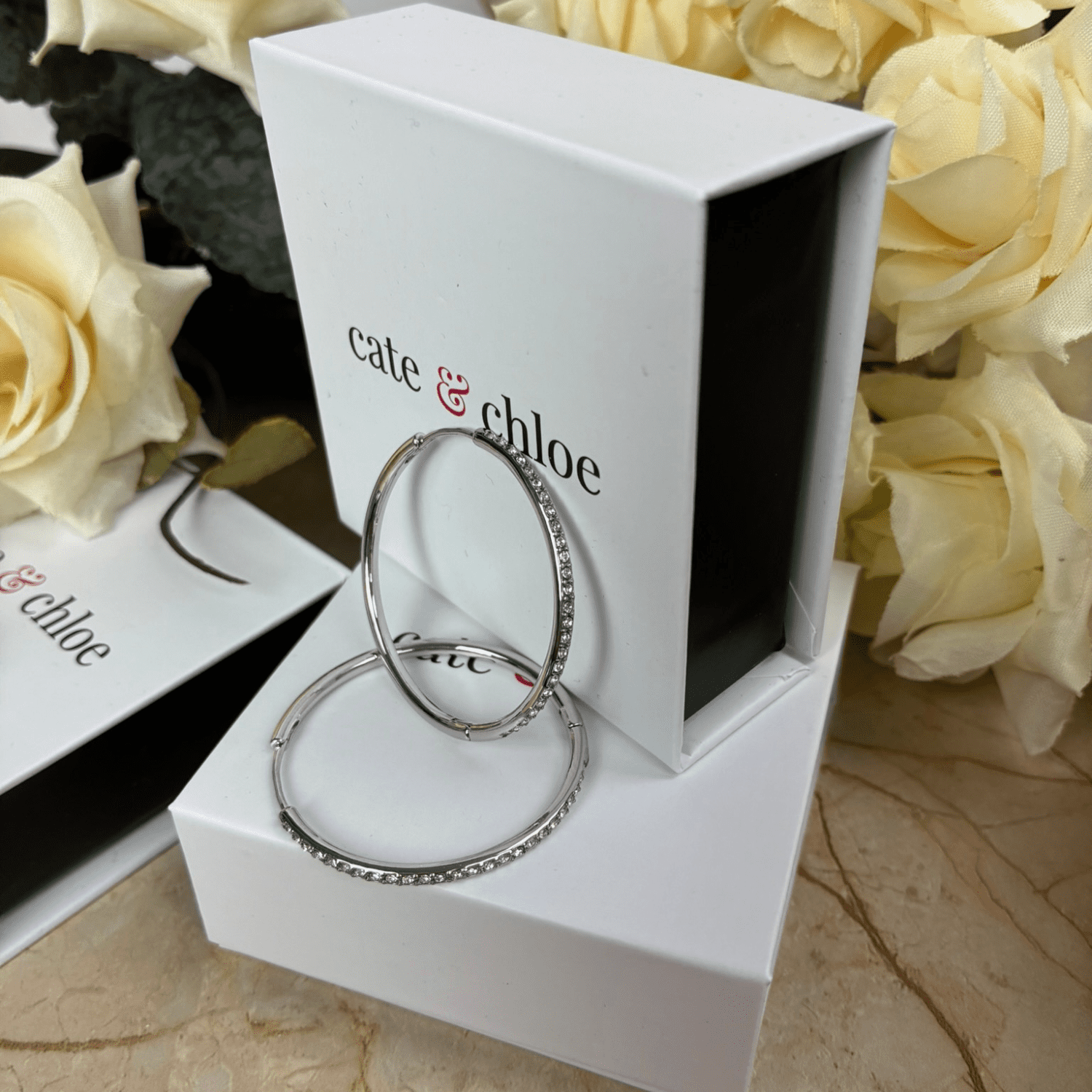 Leslie 18k White Gold Plated 10mm-40mm Hoop Earrings with Swarovski Crystals