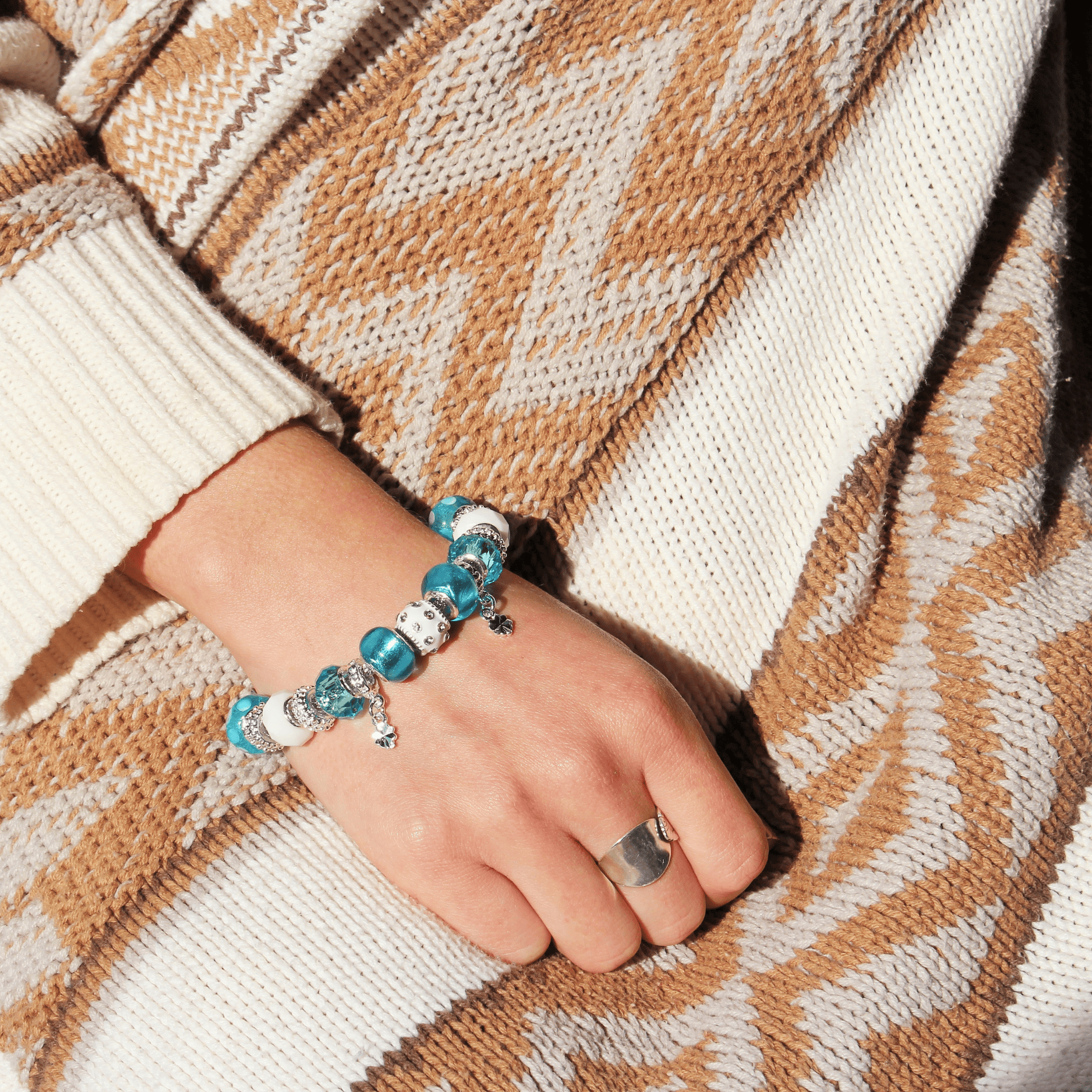 Aurora 18k White Gold Plated Beaded Bracelet with Swarovski Crystals