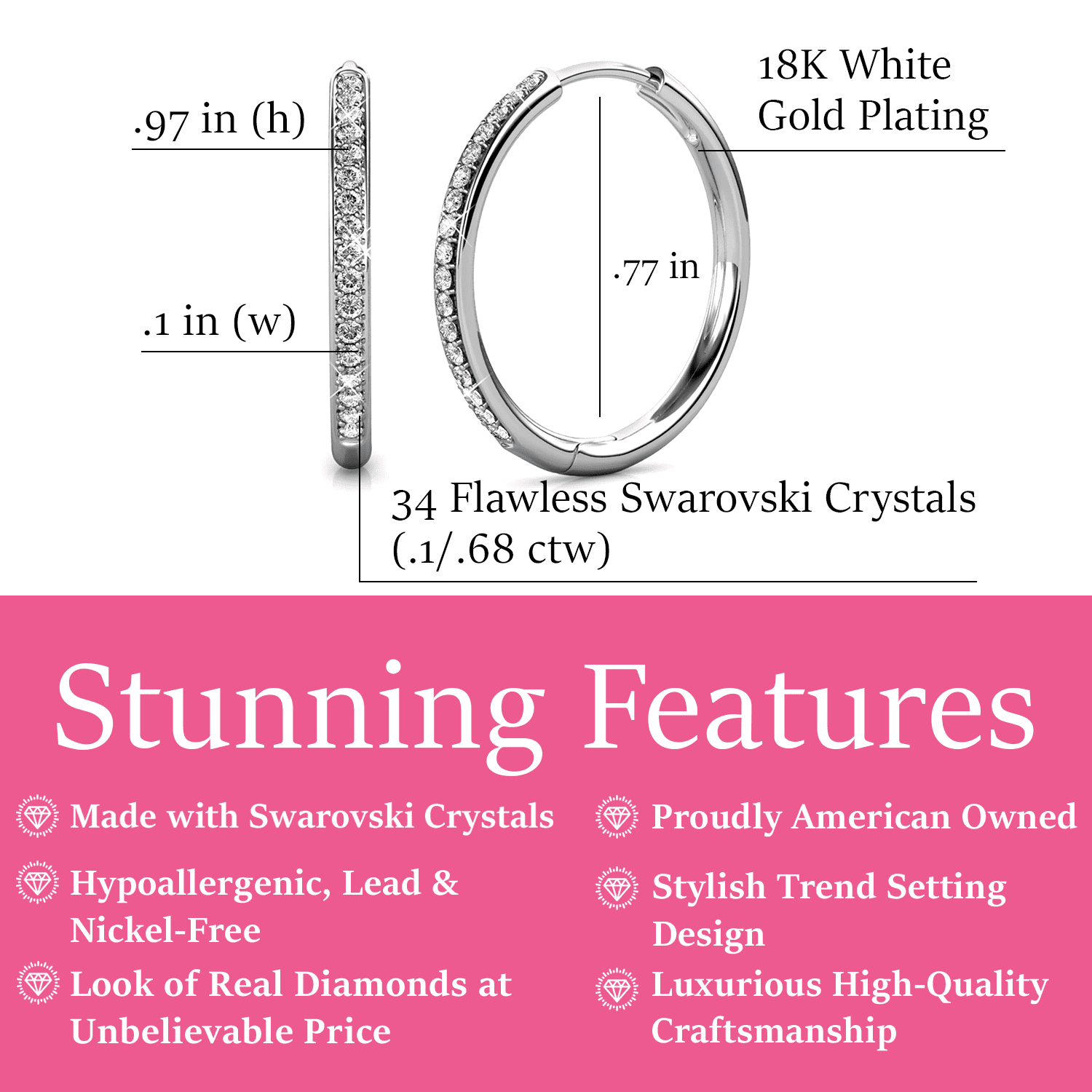 Pack of 3 - Bianca 18k Gold Plated 25mm Hoop Earrings with Swarovski Crystals