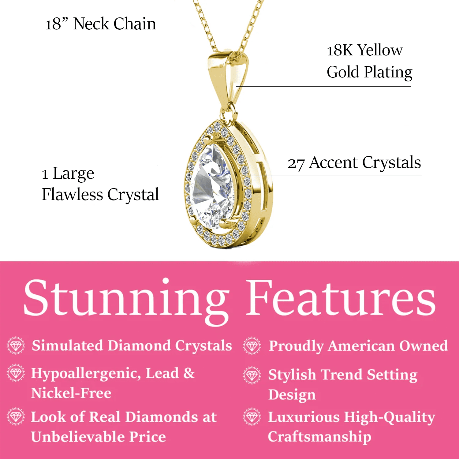 Isabel 18k 白金镀金光环泪滴项链配 CZ 水晶