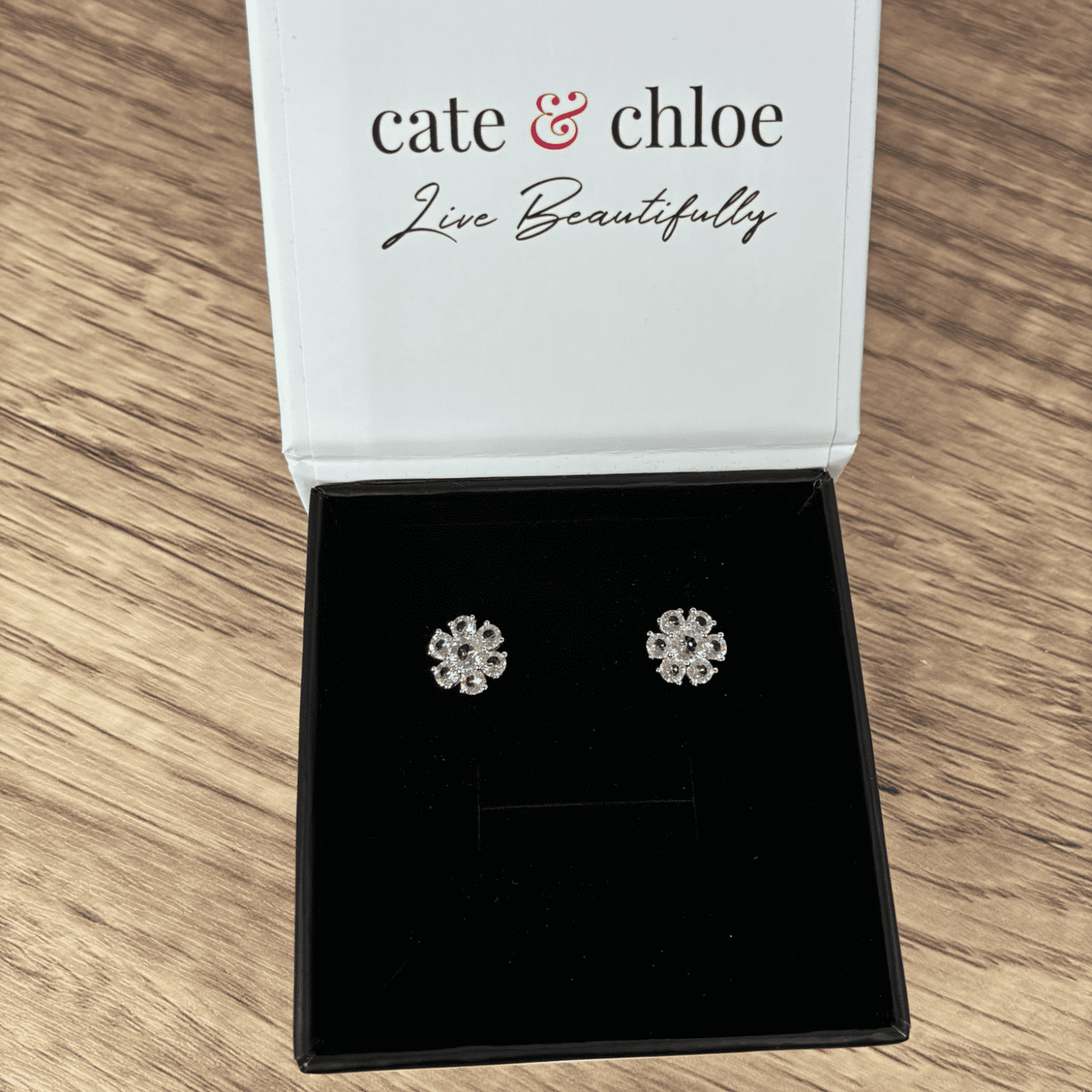 Maggie 18k White Gold Plated Flower Stud Earrings with Swarovski Crystals