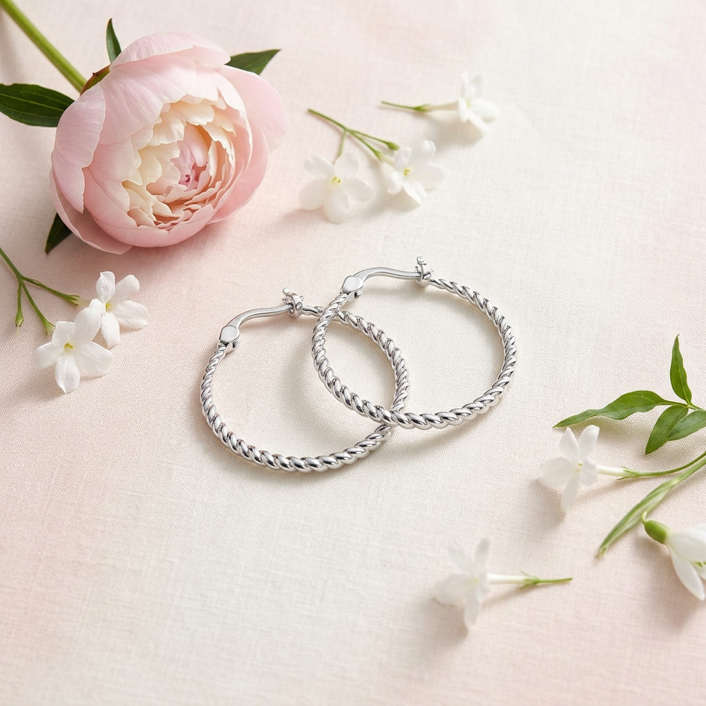 Matilda 18k White Gold Plated 25mm Twisted Hoop Earrings — Fab Fav