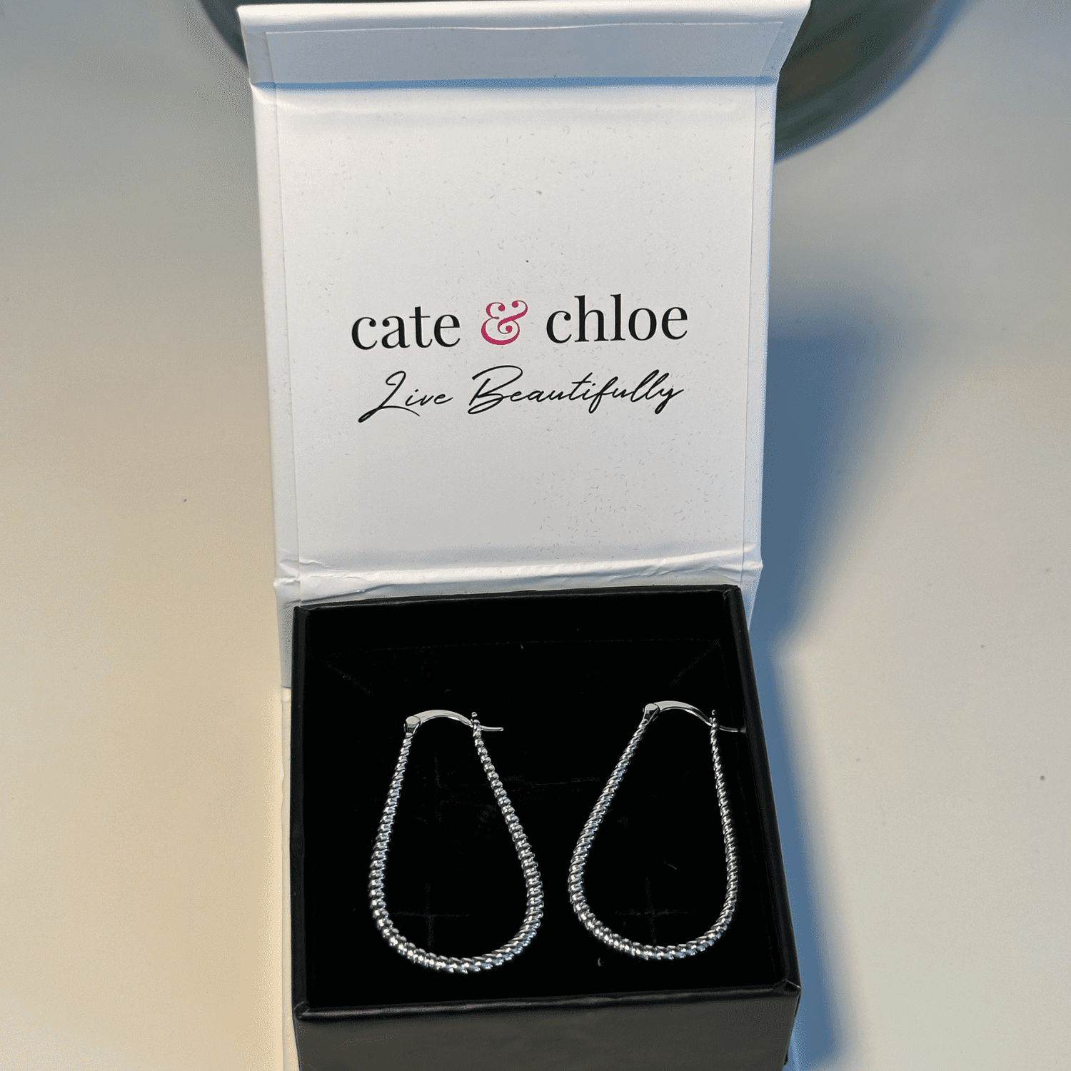Angelica 18k White Gold Plated Twisted U-Shaped Hoop Earrings
