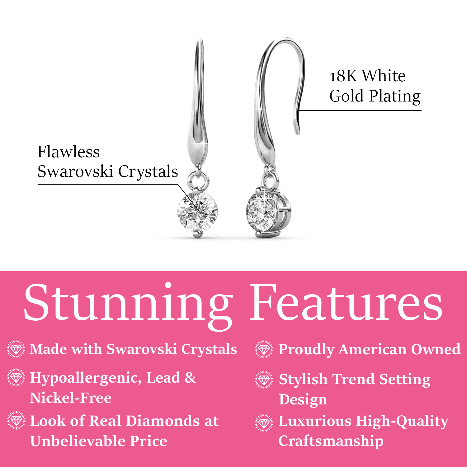 Veronica 18k White Gold Plated Drop Earrings with Swarovski Crystal