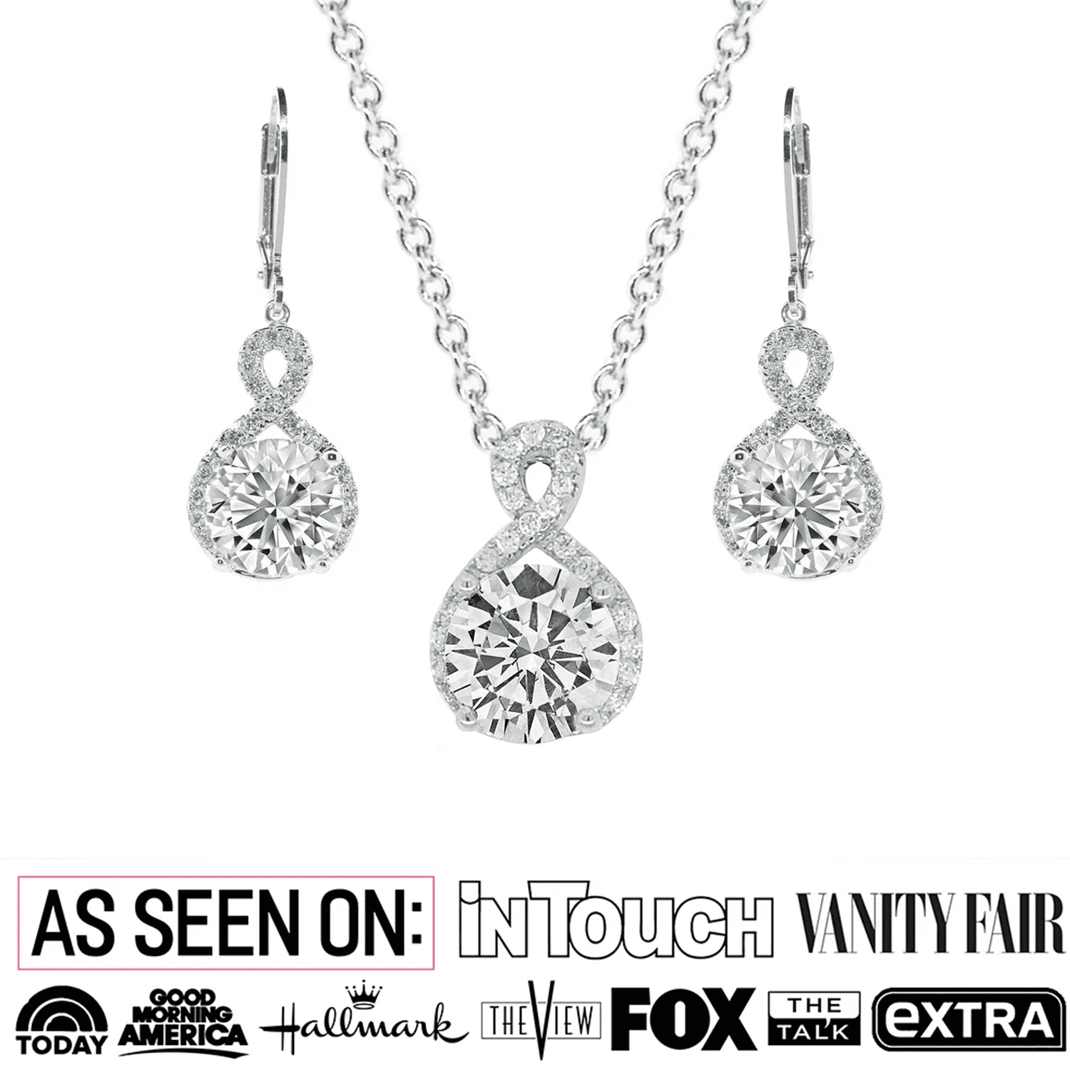 Alessandra 18k White Gold Plated Infinity Earrings and Necklace Jewelry Set with Simulated Diamond Crystals