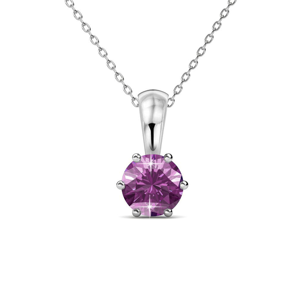 二月诞生石紫水晶项链，18k 白金镀金单石项链，配 1 克拉水晶