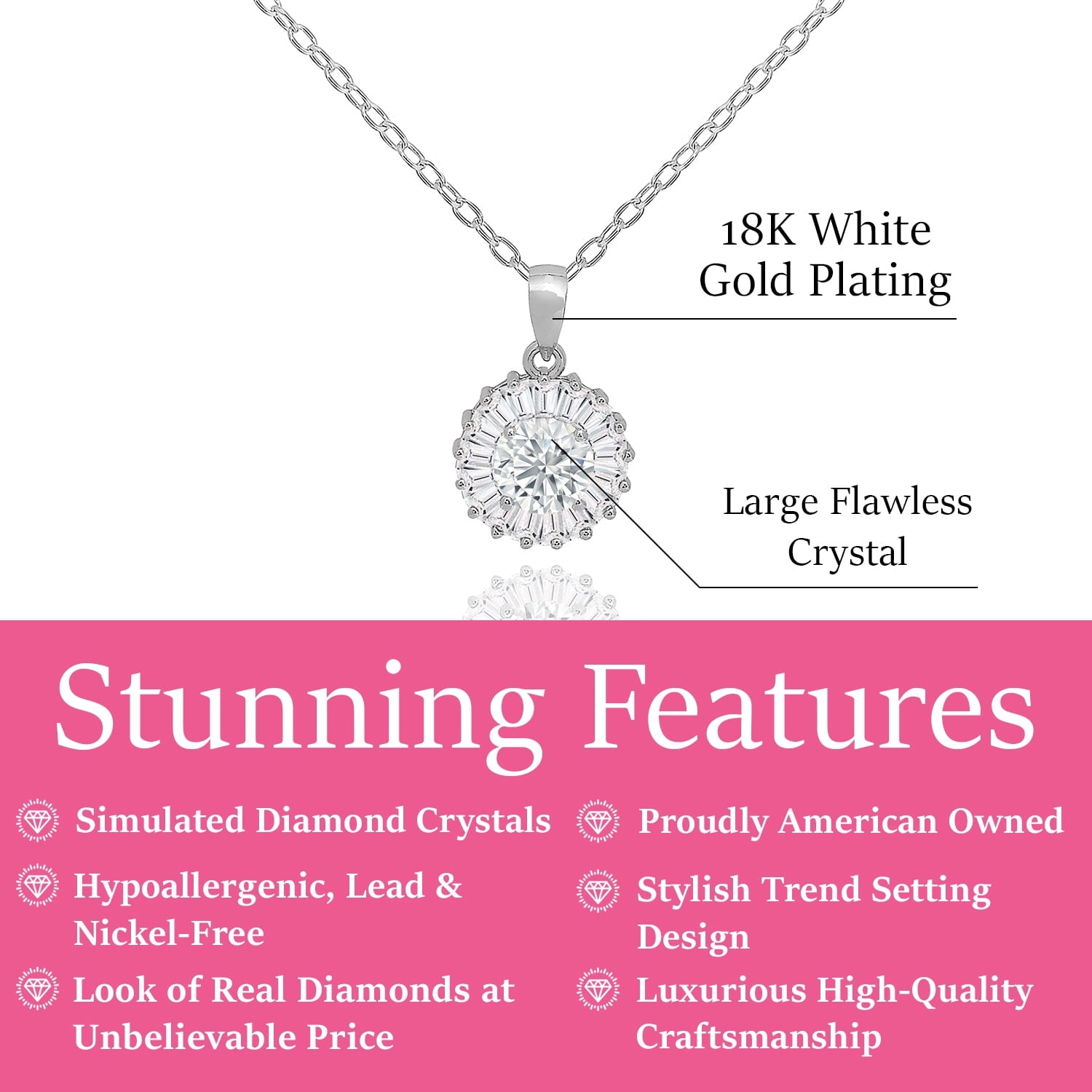 Ellee 18k White Gold Plated Silver Pendant Necklace with Simulated Diamond Crystals