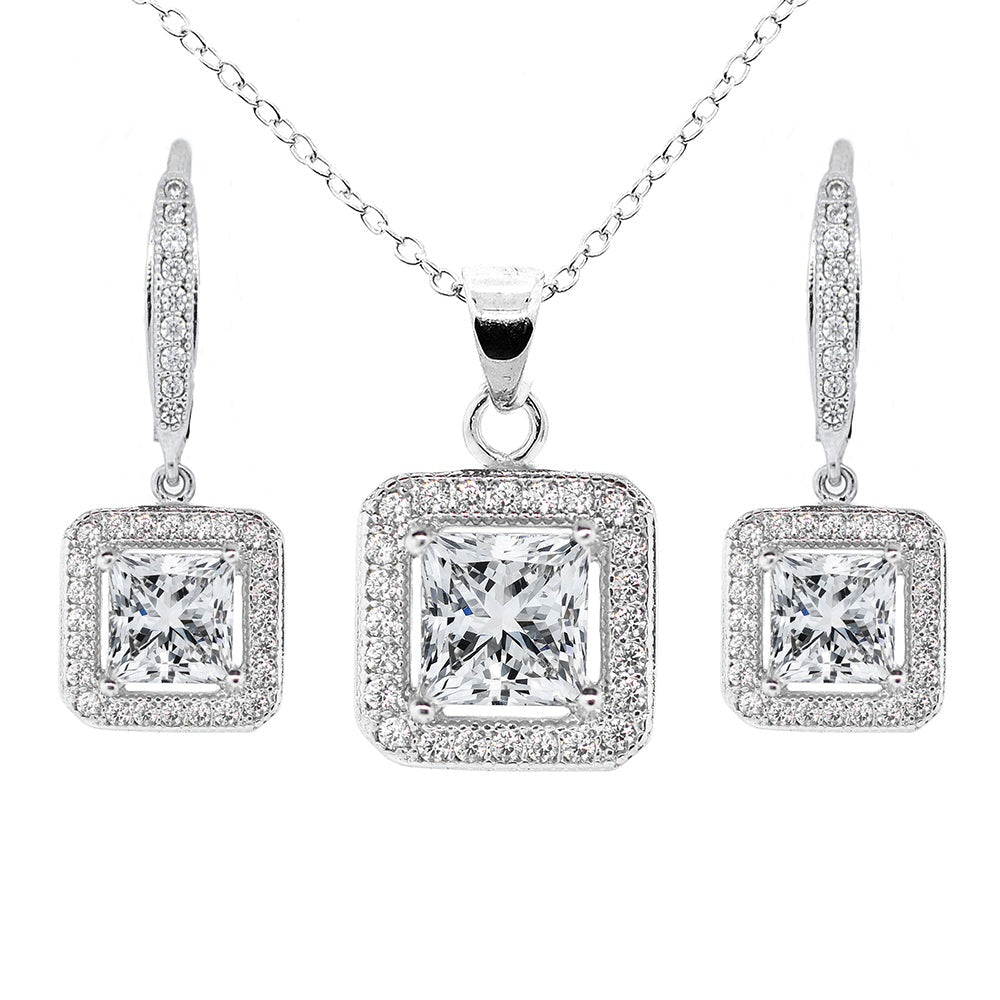 Ivy 18k White Gold Plated Pendant Necklace and Earrings Jewelry Set with Simulated Diamond Crystals