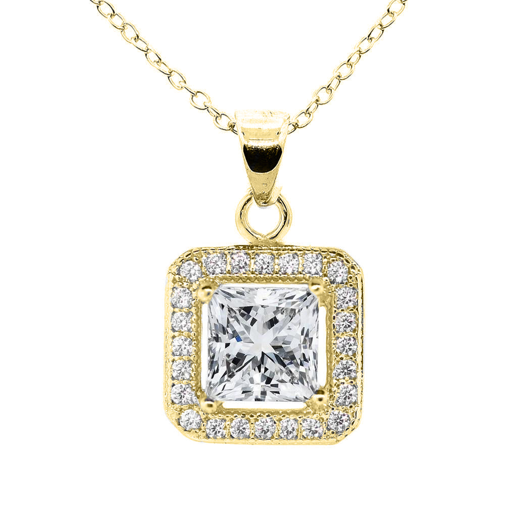 Ivy 18k White Gold Plated Princess Cut CZ Crystal Pendant Necklace