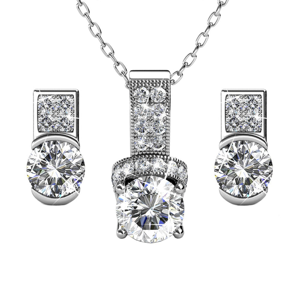 Laya 18k White Gold Swarovski Pendant Necklace and Earrings Jewelry Set