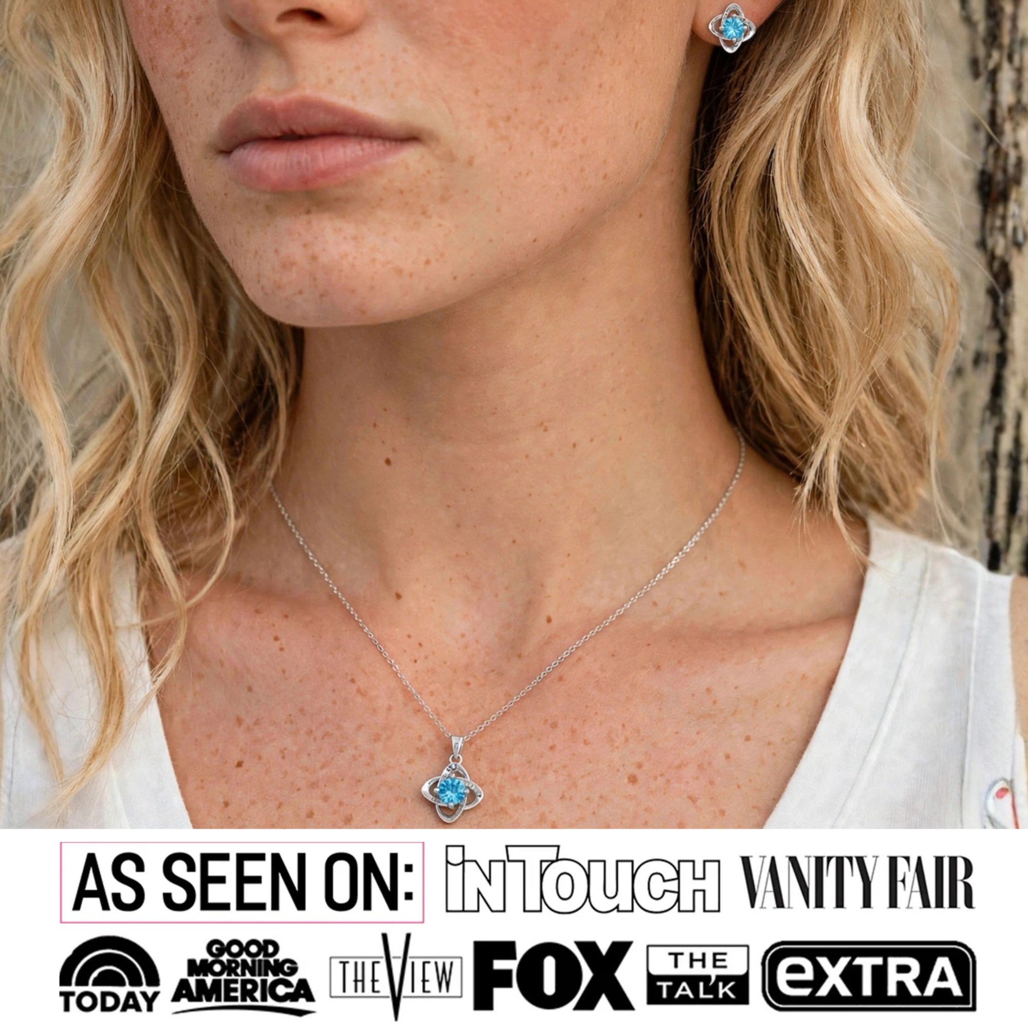 Infinity Birthstone 18k White Gold Plated Stud Earrings and Necklace Set with Swarovski Crystals