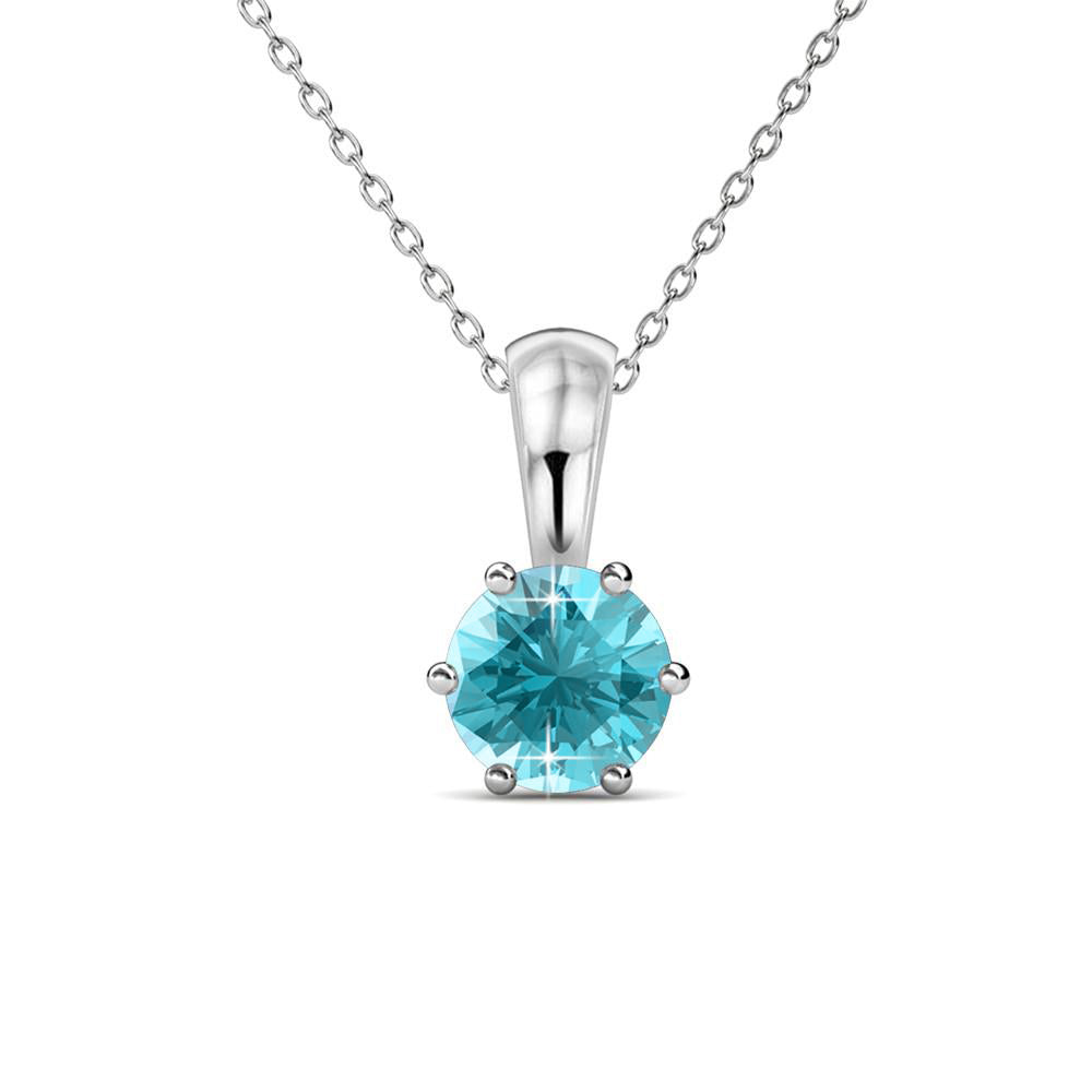March Birthstone Aquamarine Necklace, 18k White Gold Plated Solitaire Necklace with 1CT Crystal