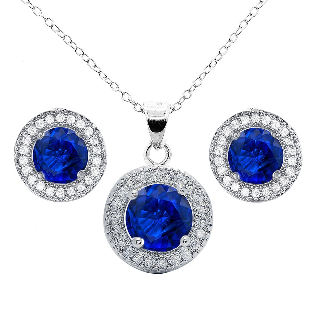 Gwendolyn 18k White Gold Round Cut CZ Halo Stud Earring and Necklace Set