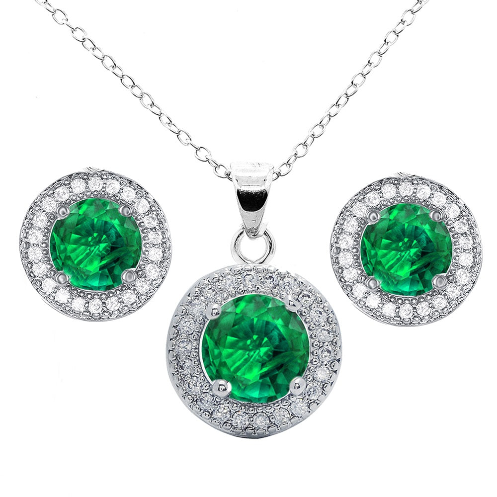 Gwendolyn 18k White Gold Round Cut CZ Halo Stud Earring and Necklace Set