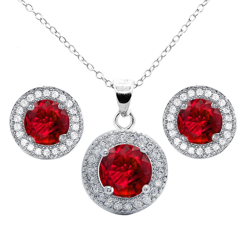 Gwendolyn 18k White Gold Round Cut CZ Halo Stud Earring and Necklace Set