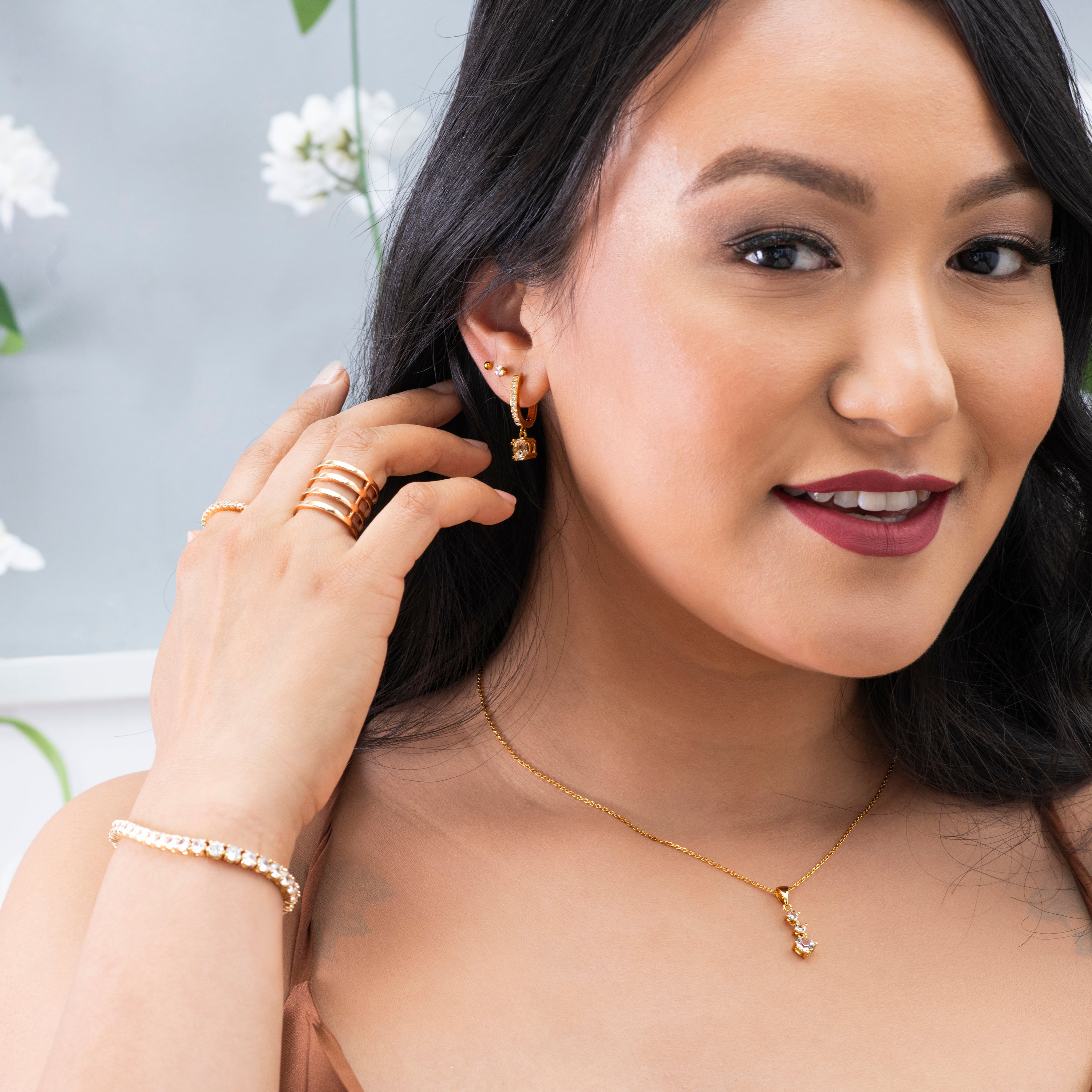 Pack of 3 - McKenzie 18k Gold Plated Dangle Earrings with Swarovski Crystals