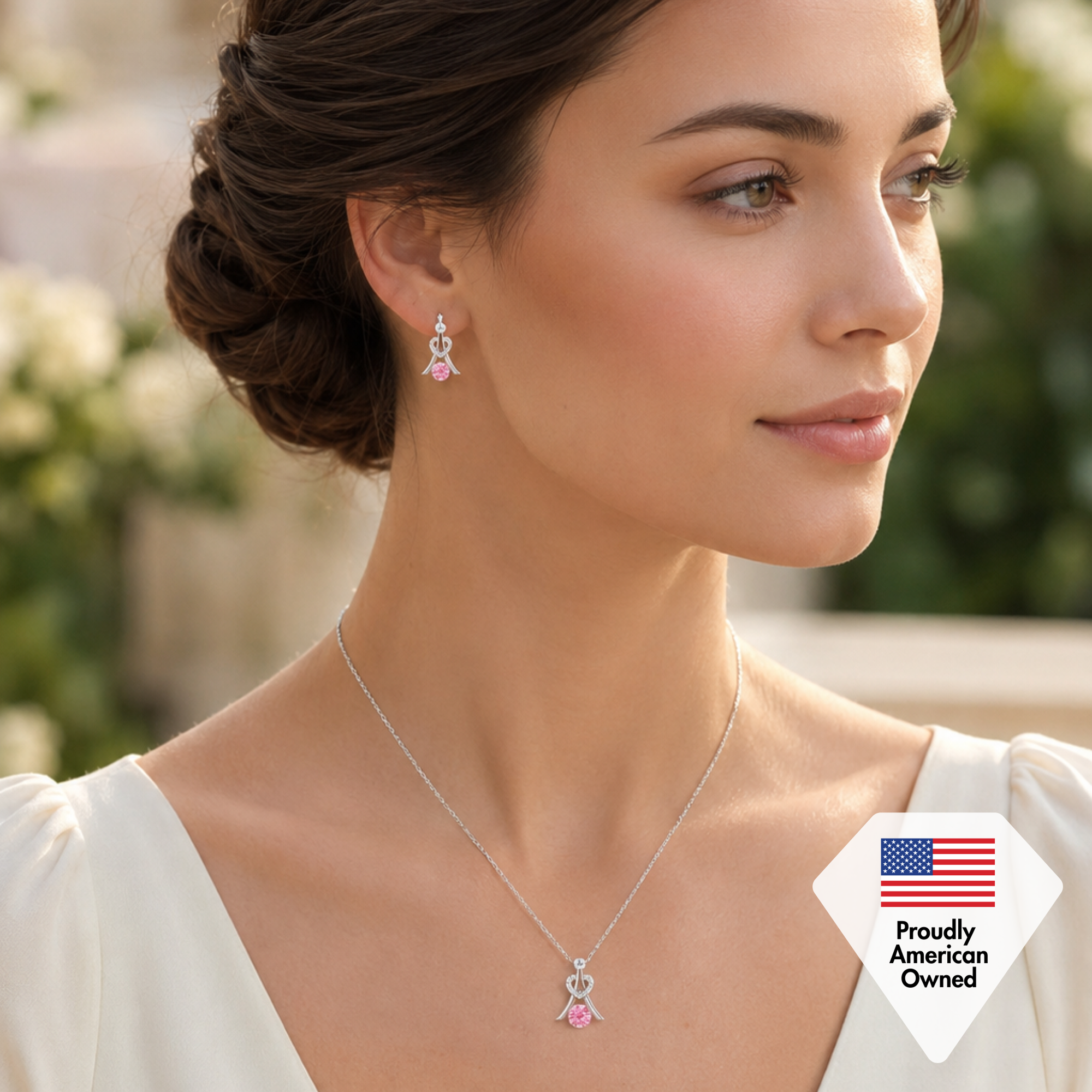 Serenity Birthstone 18k White Gold Plated Drop Earrings and Necklace Set with Swarovski Crystals