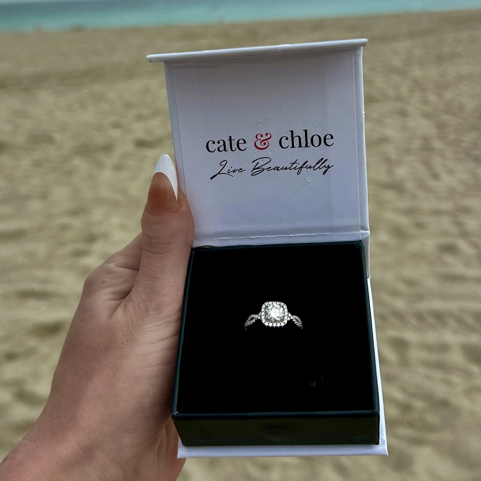 Moissanite by Cate & Chloe Octavia 1.15ctw Round Cut 925 Sterling Silver 18k White Gold Plated Forever Engagement Ring