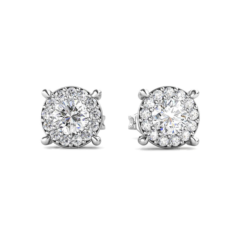 Raylee 18k White Gold Plated Halo Necklace and Stud Earrings Jewelry Set with Swarovski Crystals