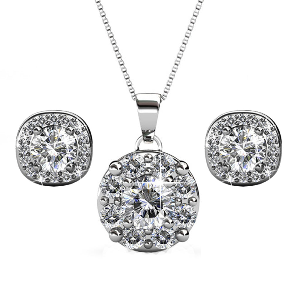 Ruth 18k White Gold Earrings and Necklace Jewelry Set with Swarovski Crystals