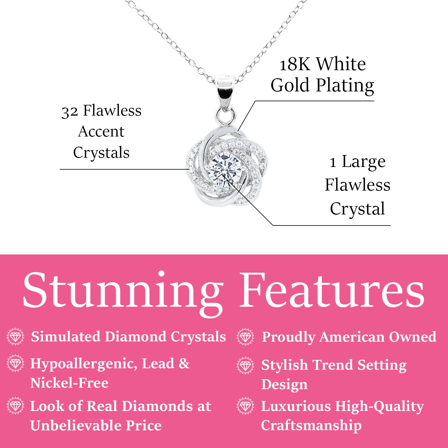 Stella 18k White Gold Plated CZ Crystal Pendant Necklace