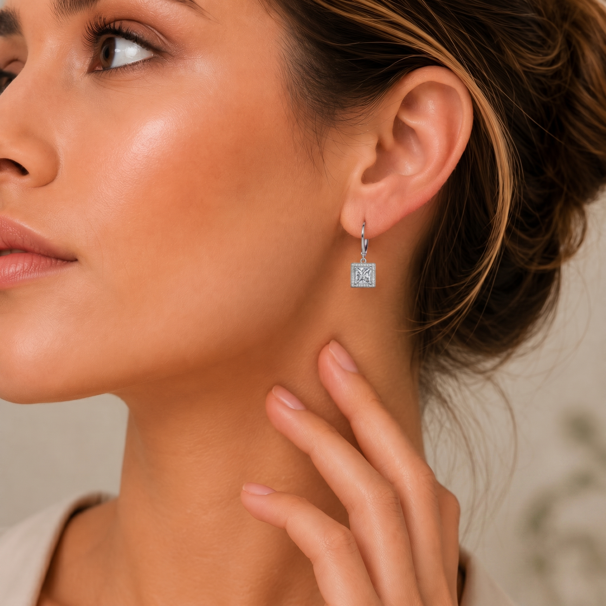 Maeve 18k White Gold Plated Drop Dangle Halo Earrings with Simulated Diamond Crystals - FAB FAV