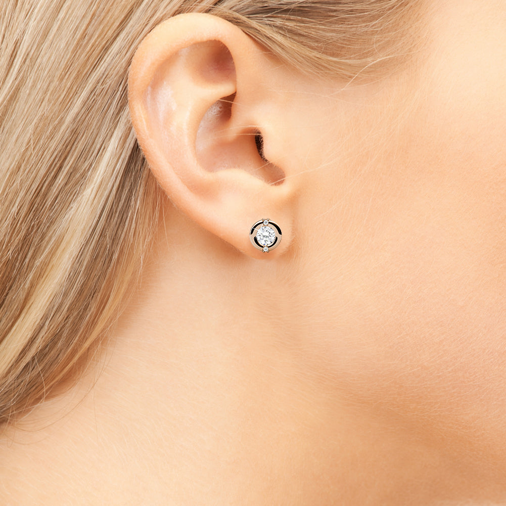 Zara 18k 白金镀金圆形切割水晶耳钉