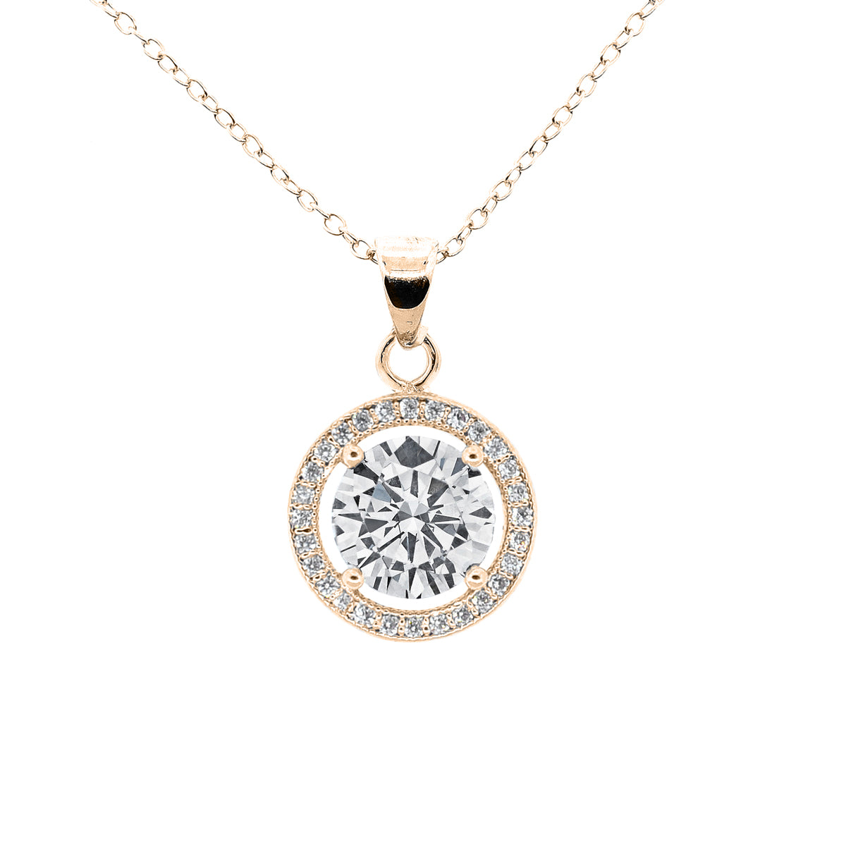 Blake 18k White Gold Plated Halo Pendant Necklace with CZ Crystals