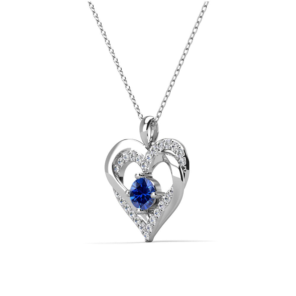 Forever Necklace - 18k White Gold Plated Birthstone Double Heart Crystal Necklace for Women