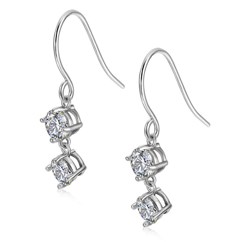 Talia Sterling Silver Dangle Earrings with Moissanite and 5A Cubic Zirconia Crystals