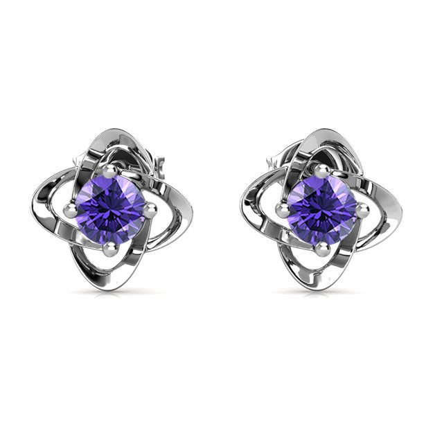 Infinity 18k White Gold Plated Birthstone Flower Earrings with Simulated Diamond Crystals