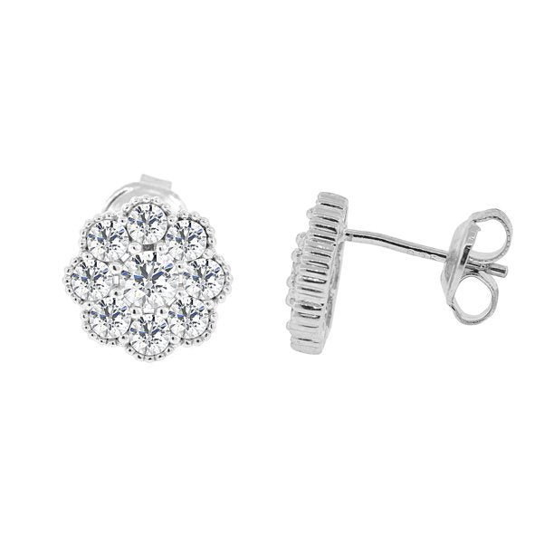 Alyssa Sterling Silver Flower Stud Earrings with CZ Crystals