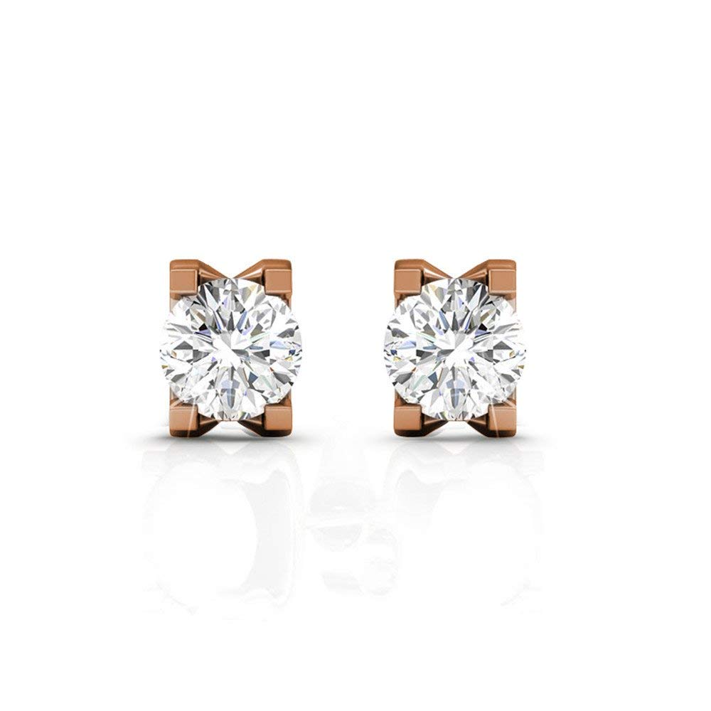 Clara 18k Gold Plated Stud Earrings with Solitaire Round Cut Simulated Diamond Crystal