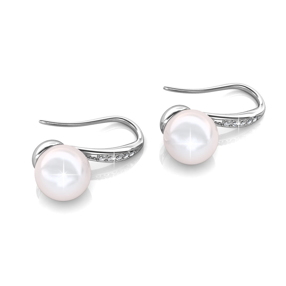 Ann 18k White Gold Freshwater Pearl Drop Earrings with Crystals