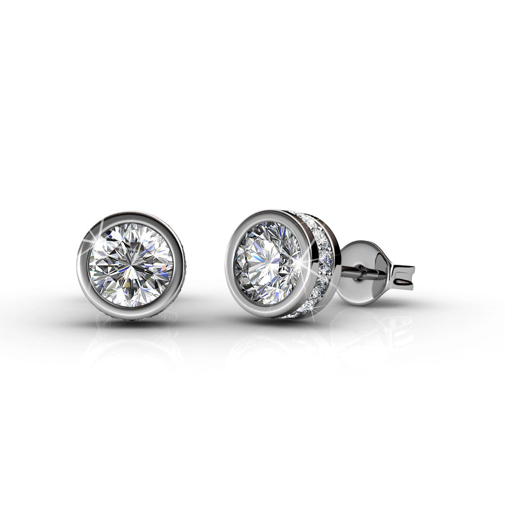 Mae 18k White Gold Plated Stud Earrings with Round Cut Crystals
