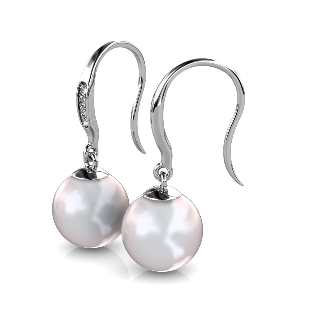 Betty 18k White Gold Plated Freshwater Pearl Drop Dangle Earrings