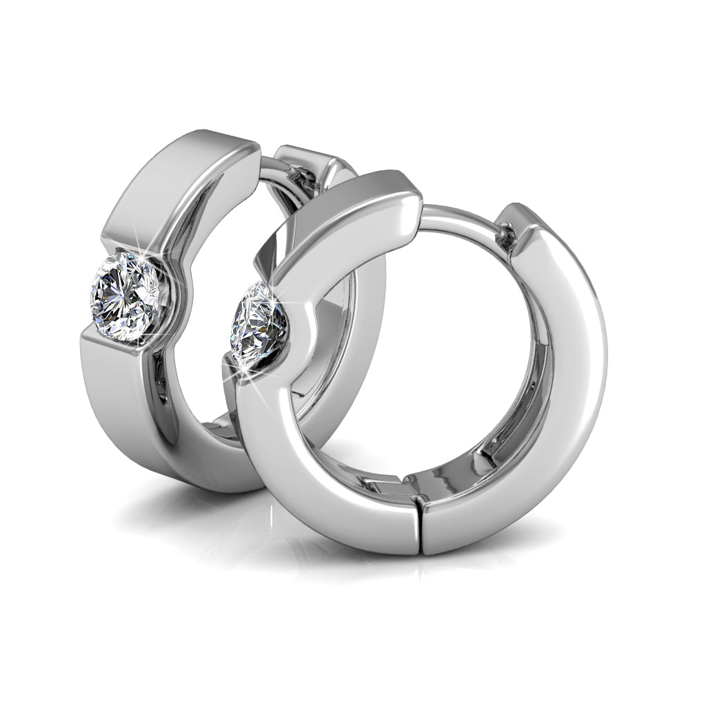 Charlie 18k White Gold Plated Hoop Earrings with Round Crystals